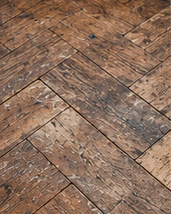 Parquet en espiga gastado y manchado, antes de la restauración